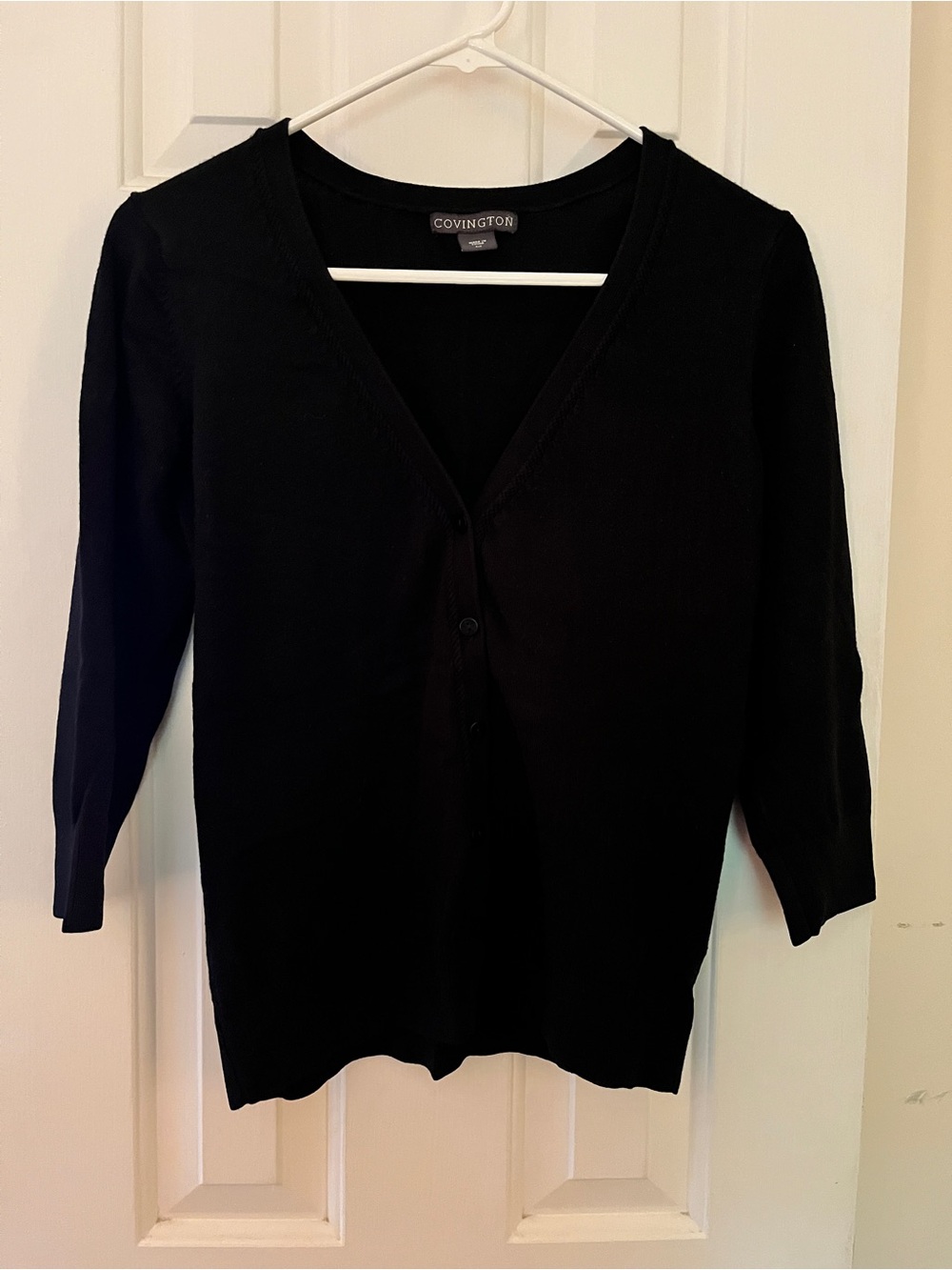 Covington Black V-Neck Button-Front Cardigan